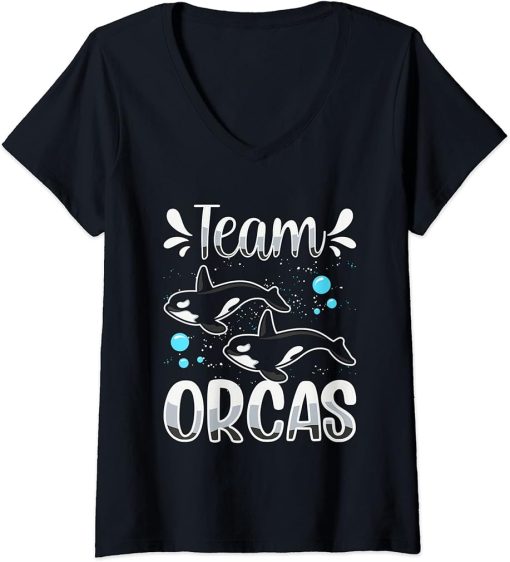Womens Team Orcas Protect Whale Orca Sea V-Neck T-Shirt